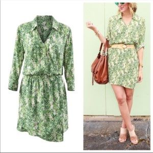 NWOT CAbi Leaf Print Faux Wrap Dress